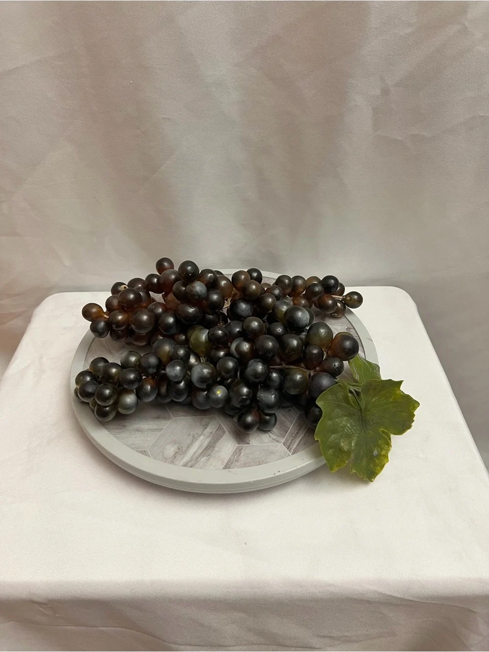 Vintage Faux Grape Cluster Decor Purple Green Leaf Artificial Fruit Set